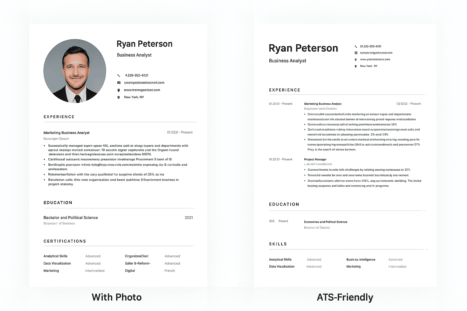ATS-Friendly Resume Example - With Photo vs Without Photo comparison