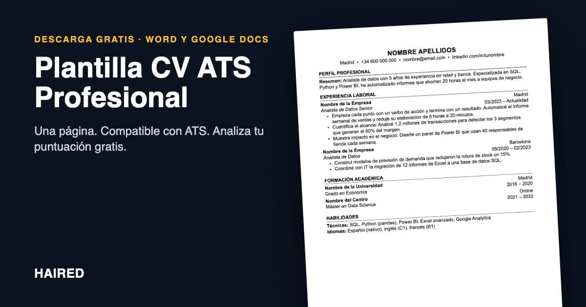 Plantilla de CV ATS profesional gratis en Word